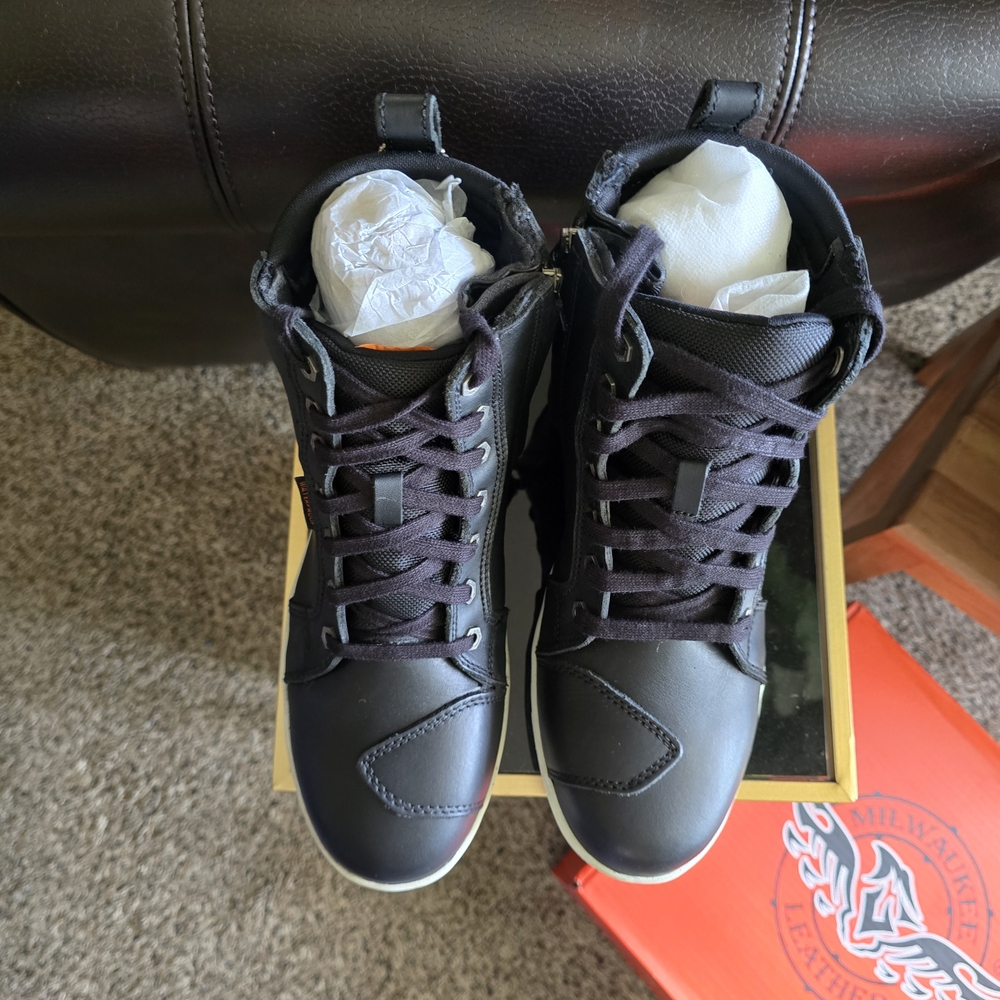 Black Leather Men's Motorcycle Boots-Brand New-Never Worn